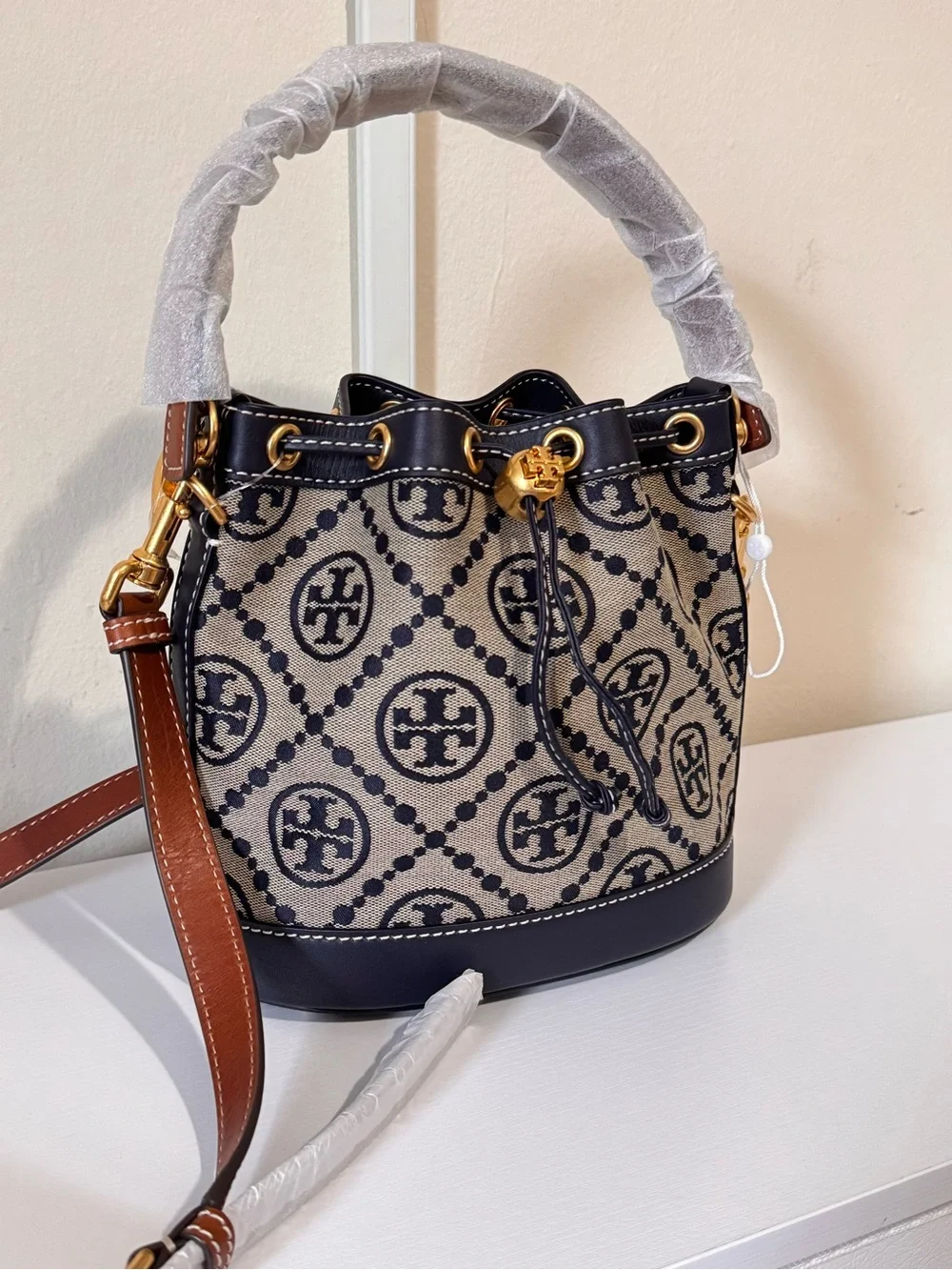 Tory Burch Women's Blue T Monogram Bucket Bag
